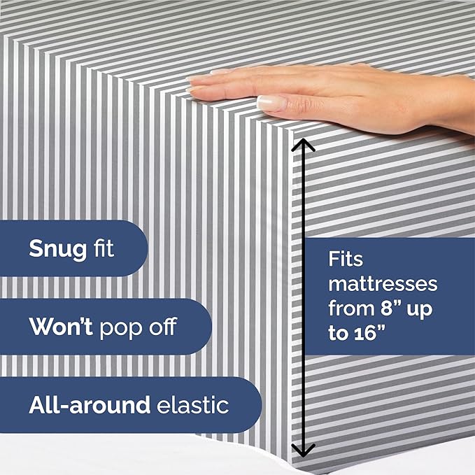 King Size 4-Piece Sheet Set - Extra Soft, Breathable & Cooling - Hotel Luxury Durable Bed Sheets - Deep Pockets, Easy-Fit & Wrinkle-Free - Grey Stripes Oeko-Tex