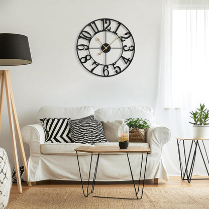 Large Wall Clock For Living Room Decor - 80cm/ 32 Inches Nearly Silent Non-Ticking Metal Wall Clocks Battery Operated, Vintage Decorative Modern Wall Clock For Bedroom, Office, Farmhouse Decor