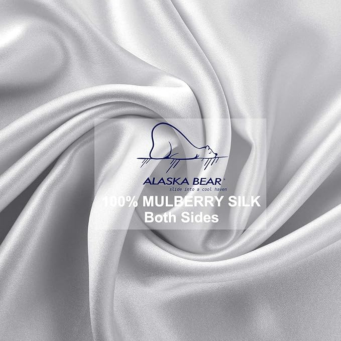 ALASKA BEAR 100% Pure Mulberry Silk Pillowcase for Curly Hair Women Mother Her Grandma Pillow Slip Machine Washable Standard (1pc, Silver)