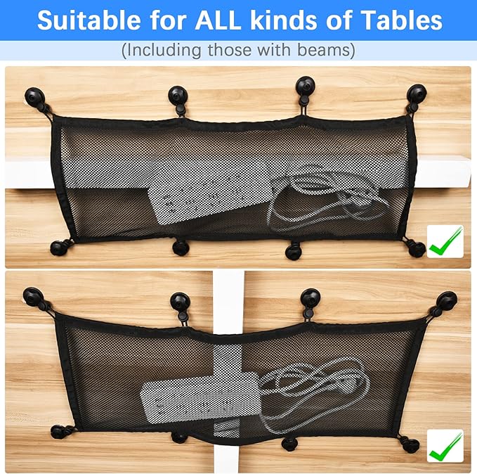 Cable Management Net Under Desk Kit,Privacy Mesh Cable Manager Flexible Under Desk Wire Net Large Capacity Cord Organizer Net for Office,Standing Desk, Home, 26 X 10 Inches