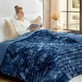 Cozy Bliss Faux Fur Throw Blanket for Couch, Cozy Warm Plush Striped Blanket for Sofa Bedroom Living Room, 108 * 90 Inches Tie-dye Blue