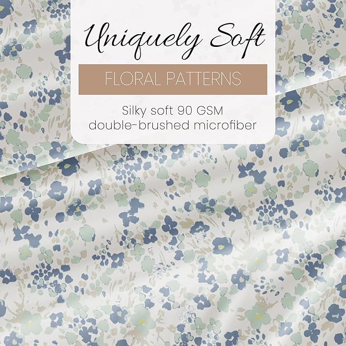 Linen Market Double-Brushed Patterned Microfiber Twin Sheet Set 3 Piece – Oeko-TEX Certified Ultra Soft & Wrinkle-Free - 16" Deep Pocket Sheets - Easy Care Twin Size - Violets Light Blue