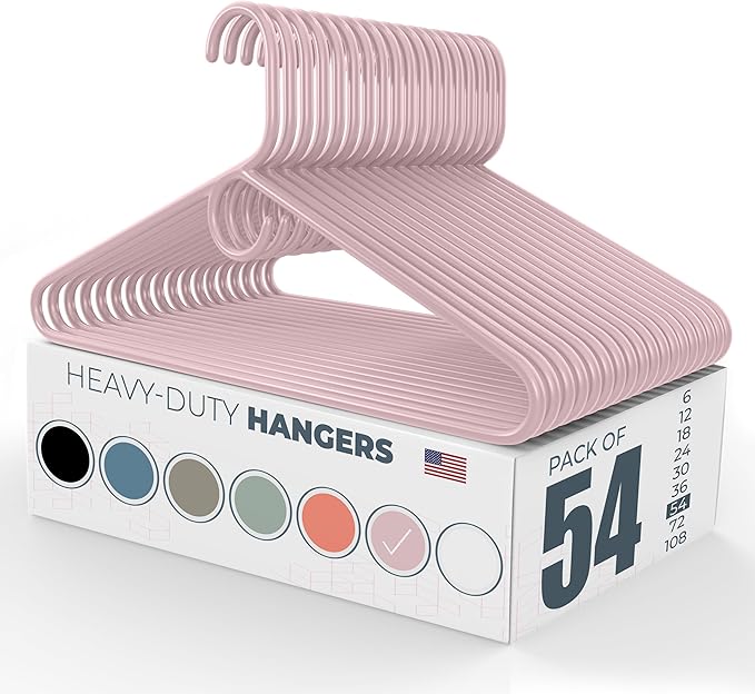 Neaties Heavy Duty Clothes Hangers 50 Pack (54 Count) – Made in The USA – 8lb Capacity Plastic Hangers for Adult Clothing – Durable for Pants, Coats, Jackets, or Jeans – Pink