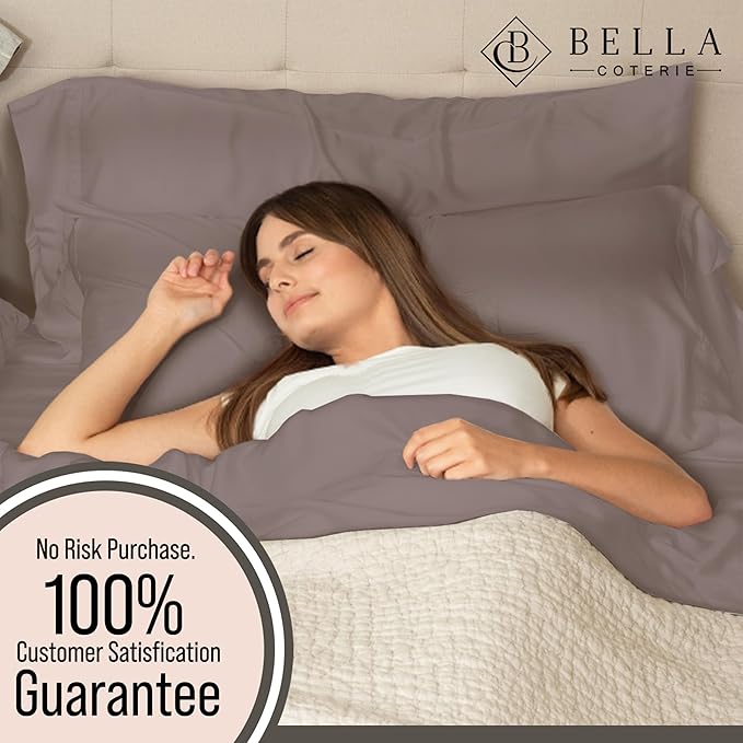 Bella Coterie 6 Piece Luxury Bamboo Viscose Split Top King Size Sheet Set | 34" Split for Adjustable Beds | 100% Organically Grown| Cooling | 18” Deep Pocket | 4 Pillowcases [Mocha]