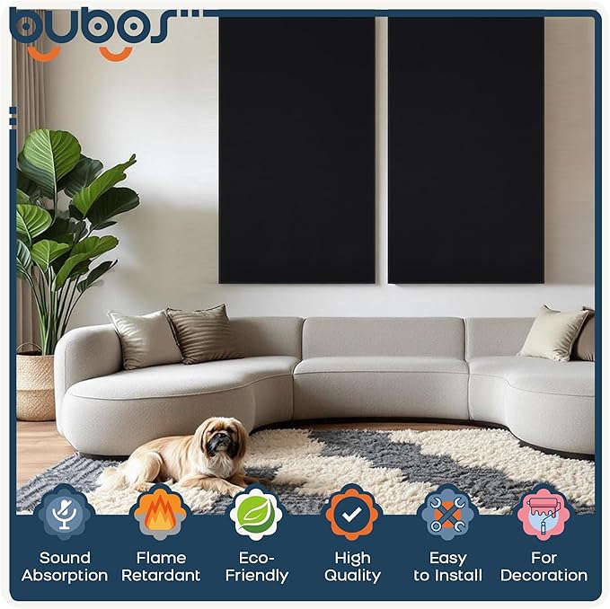 BUBOS 2 PCS Fabric Acoustic Panels,47.2''x23.7'' Decorative Sound Dampening Panels, Art Large Acoustic Wall Panels for Studios, Office, Home Theater,Max CavityPro Balck