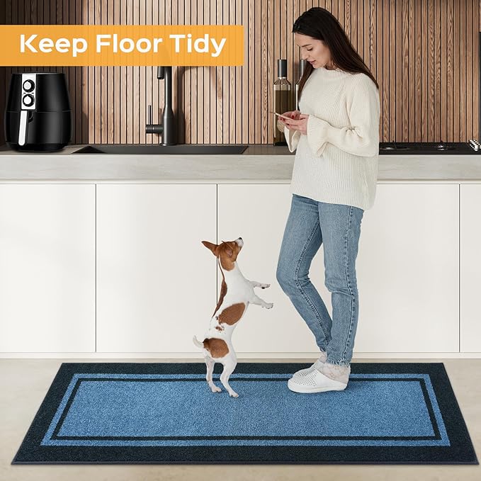 Kitchen Rugs 24" x 36", Non-Slip Machine Washable Kitchen Runner Rugs Floor Mats, Absorbent Comfort Standing Mats for Kitchen, Sink, Laundry and Hallway, Light Blue & Navy
