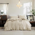 FOSSA Duvet Cover Set 100% Washed Cotton Linen Feel Super Soft Breathable Cozy 3 Pieces Bedding Sets Solid Almond Grey Super King Plus