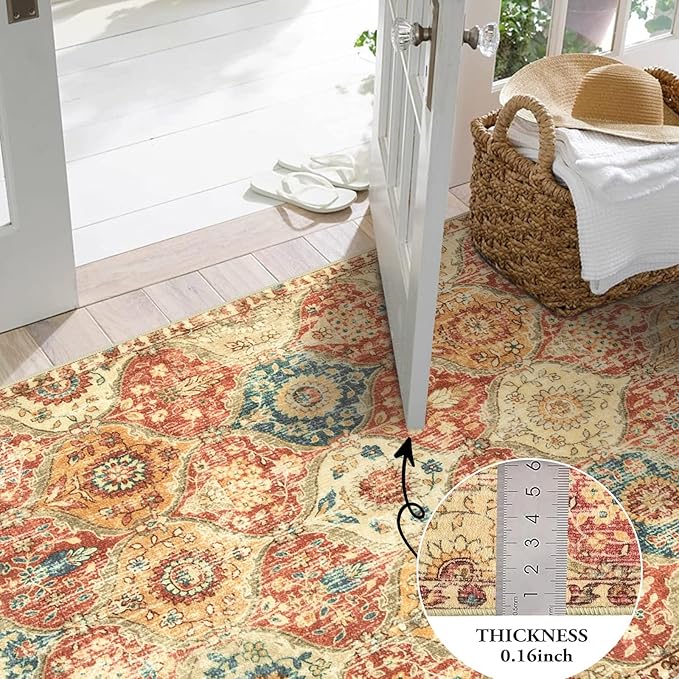 Lahome Kitchen Rugs Non Slip Washable Rugs for Entryway, 2x4 Rug Non-Slip Moroccan Trellis Ultra-Thin Indoor Door Mat Small Carpet for Bathroom Bedroom Entry, Red/Orange