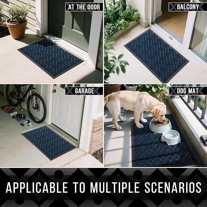 Yimobra Outdoor Mats for Front Door 29.5x17, All-Season Waterproof Doormat Outdoor Entrance, Heavy Duty Non-Slip Outside Door Mat for Garage Patio Proch Entryway Indoor, Blue