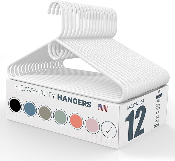 Neaties Heavy Duty Clothes Hangers 12 Pack – Made in The USA – 8lb Capacity Plastic Hangers for Adult Clothing – Durable for Pants, Coats, Jackets, or Jeans – White