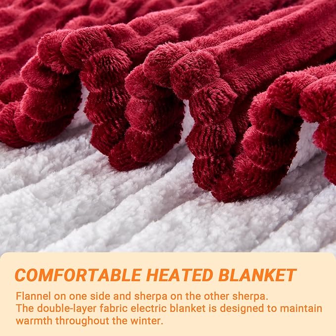 Heated Blanket Electric Twin, Soft Flannel Heating Blanket with 8 Hours Auto Off 10 Fast Heating Levels Machine Washable Sherpa Heated Blanket with Overheating Protection