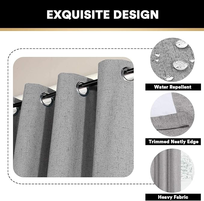 PrinceDeco Blackout Curtains for Living Room 100 Percent Blackout Curtains for Sliding Glass Doors Patio Curtains for Sliding Door Anti Rust Grommet Room Divider Curtains,W100 X L108 Inch,Light Grey