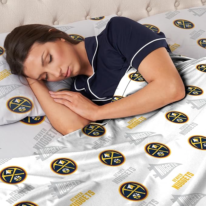 Northwest Officially Licensed Denver Nuggets NBA Twin Size Sheet Set – Soft Team Logo Bedding for Dorms, Bedrooms, Fan Caves & Game Day Style