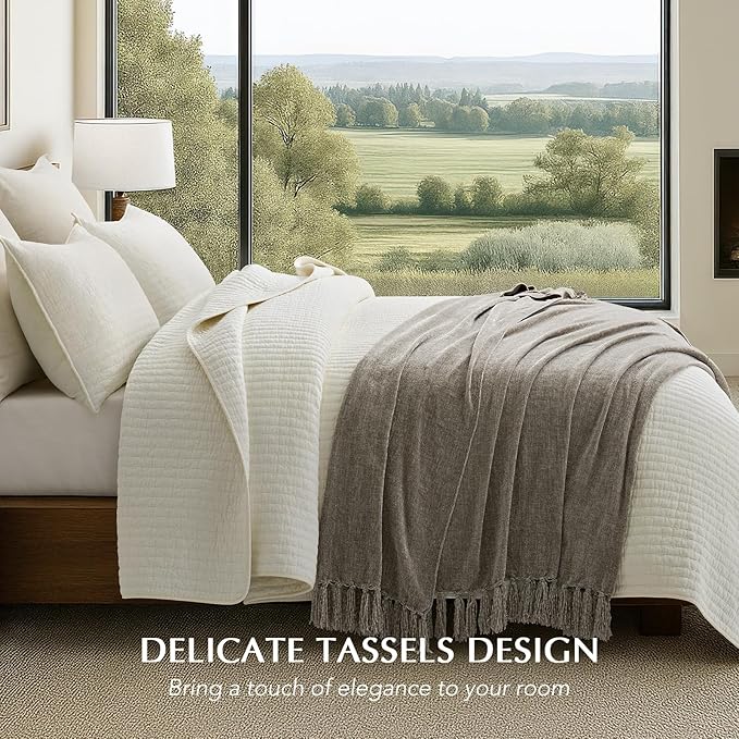 EVERGRACE Soft Chenille Throw Blanket for Couch, Cozy Plush Fuzzy Decorative Chenille Knit Throw Blanket with Tassels, Lightweight Blanket and Throws for Bed Sofa Gift Home Decor, Taupe 50"x60"