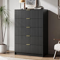 5 Drawer Dresser for Bedroom, Tall Dresser Chest of Drawers with Gold Handles, 32 Inch Wide Nightstand with for Bedroom, Living Rooms, Offices, and Entryways, Black