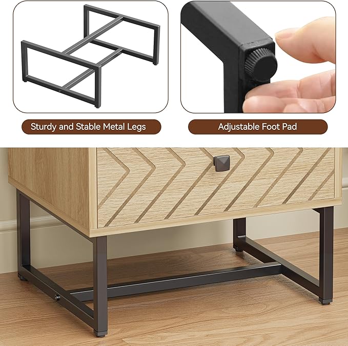 Modern Nightstand Set of 2,Morden Night Stand with 2 Drawers,End Tables with Storage,Bedside Tables for Bedroom,Oak