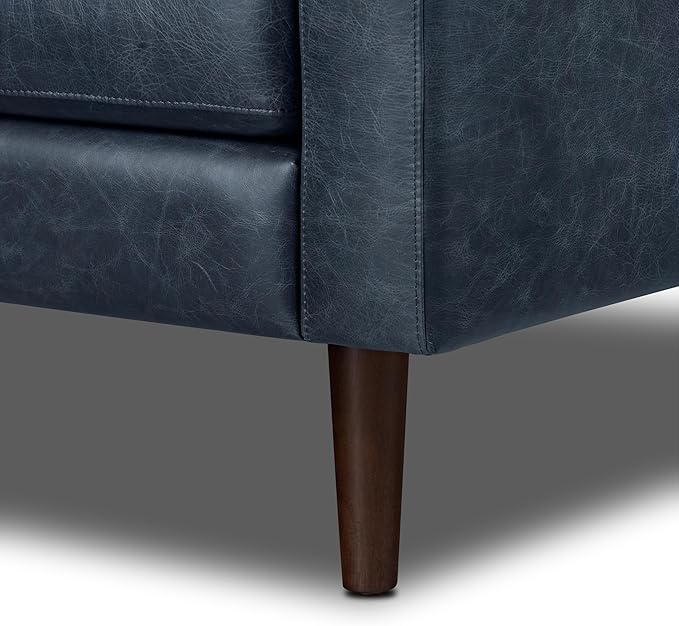 Poly & BARK Napa 98” Leather Corner Sectional Sofa – Full-Grain Italian-Tanned Aniline Leather, Feather-Down Comfort, Solid Wood Frame – Nightfall Blue