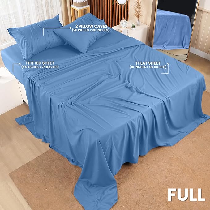 Utopia Bedding Full Sheet Set – 4 Piece Bed Sheets for Full Size Bed, Soft and Breathable Microfiber, Includes 1 Fitted Sheet, 1 Flat Sheet and 2 Pillowcases (Dutch Blue)