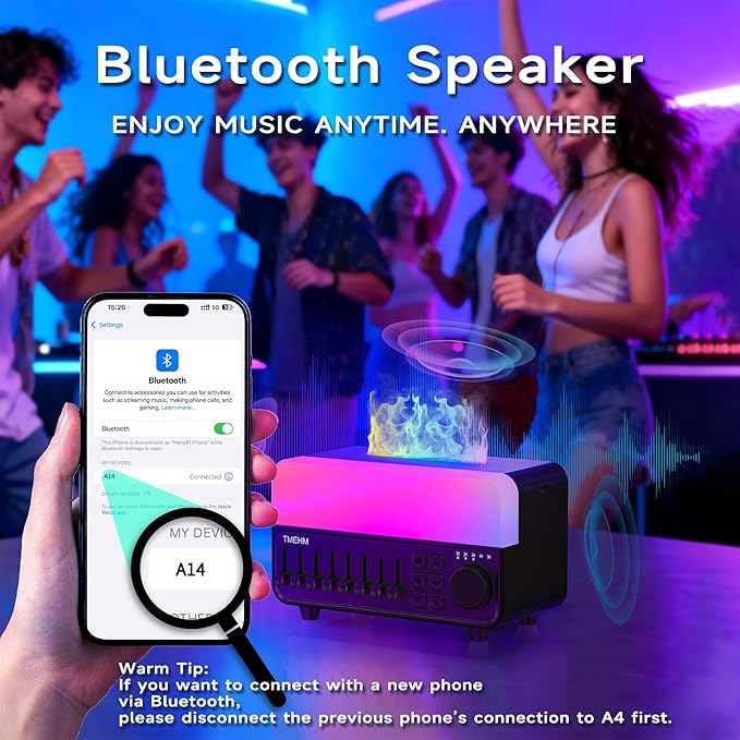 2026 4-in-1 Aroma Essential Oil Diffuser with Bluetooth Speaker Function, Humidifier, 12 Colors Night Light with 8 Nature Sounds, White Noise & Timer for Bedroom, Baby, Adults, and Kids (Black)