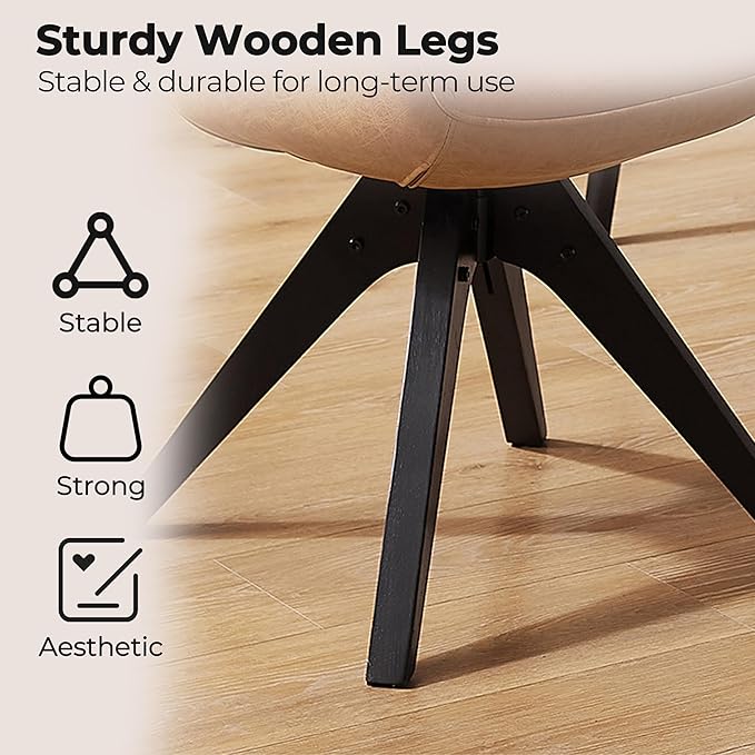 Zouron Mid Century Modern Accent Chair with Black Oak Wood Legs, Upholstered Swivel Chair No Wheels, Side Accent Armchair Vanity Chair for Small Space Home Office Living Room Bedroom, Brown