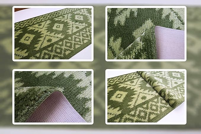 Custom Length Hallway Runner Rug,Slip Resistant,Southwestern Green, 26 Inch X 29 feet, Sold and Priced Per Foot