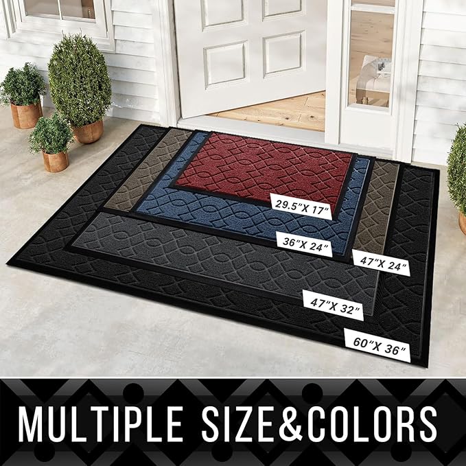 Yimobra Large Door Mat 47x24, All-Season Waterproof Doormat Outdoor Entrance, Heavy Duty Non-Slip Outside Door Mat for Garage Patio Proch Entryway Indoor, Easy Clean, Red