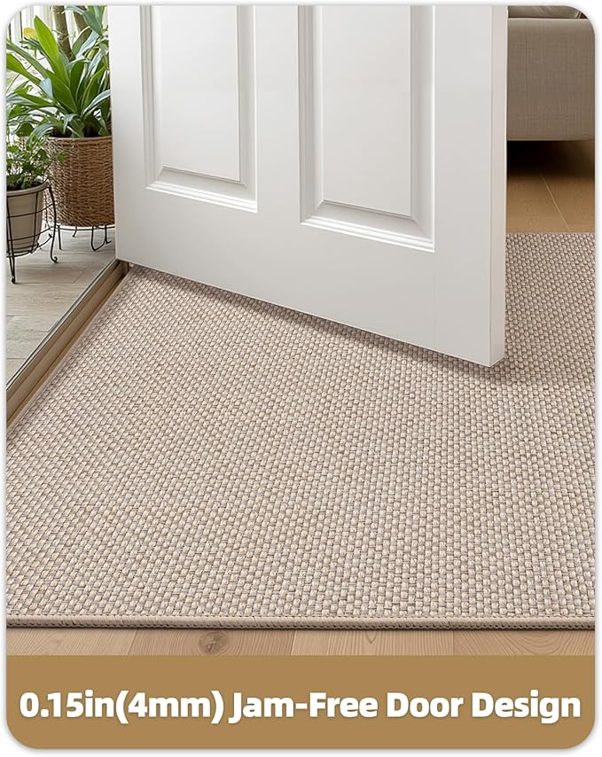 Color&Geometry Ultra-Thin Indoor Door Mat, 17"x29" Low-Profile Non-Slip Entryway Rug with Modern Geometric Texture, Washable Doormat for Indoor Entrance, Front Door, Khaki(Rolled-up NO Creases)