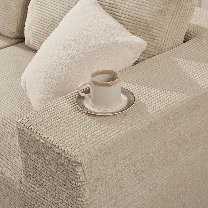 40" Modular Upholstered Foam Couch, Upholstered Floor Sofa Couch with Pillow, Single Sofa for Bedroom Living Room, No Assembly Required (Corduroy Fabric, Beige)