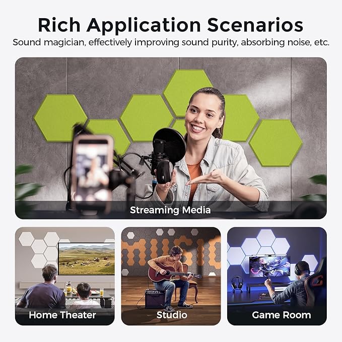 Self-Adhesive Acoustic Panels [390 lbs/yd³ Ultra-High Density], 2nd Generation Sound Absorbing Panel, Professional Level Sound Panel, Polyester Soundproof Foam [Size M, Fruit Green]