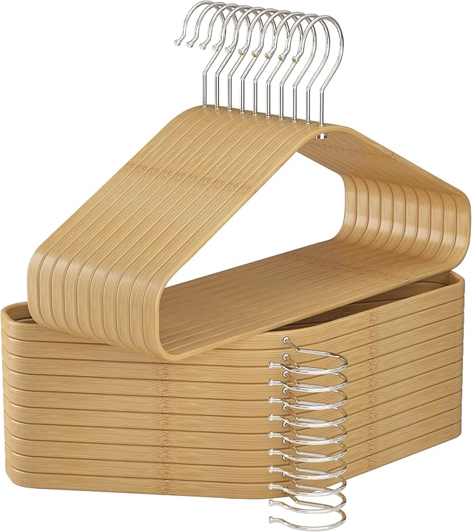 Bamboo Hangers - 30 Pack, Slim & Durable Suit Hangers with 360-Degree Rotatable Hook, for Clothes, Jacket, Shirt, Tank Top, Pant (Natural)