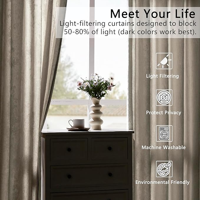 SMILETIME Ivory White Crushed Velvet Curtains 52x108inch Rod Pocket Luxurious Thermal Insulated Soundproof Drapes Soft and Durable Light-Filtering Window Treatments for Living Room Bedroom, 2 Panels
