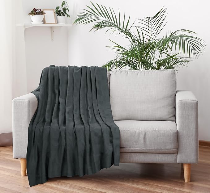 Utopia Bedding Smoke Gray 100% Cotton Blanket [Full Size - 90x84 Inch] 350GSM Lightweight, Soft and Breathable Thermal Blanket for All Seasons