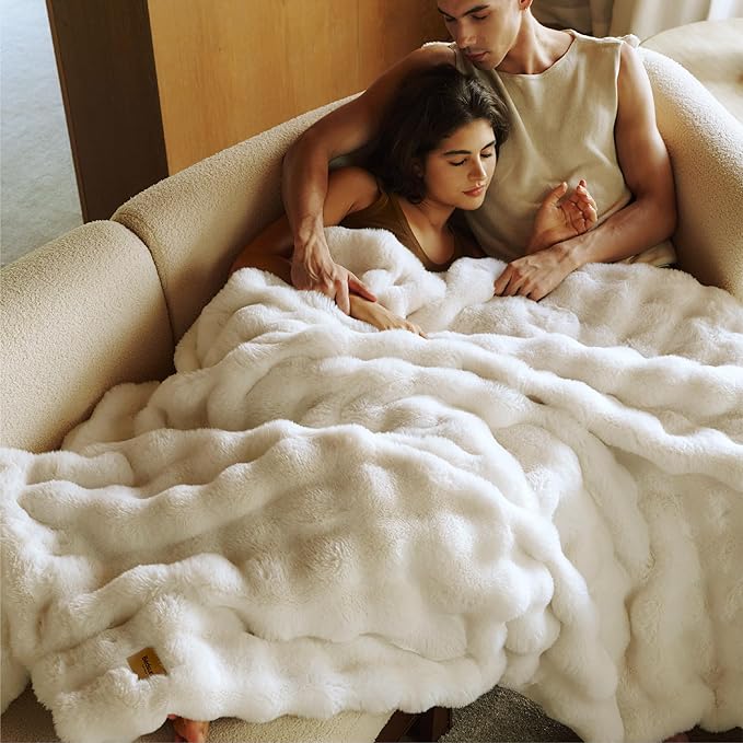 Bedsure GentleSoft Fluffy Fuzzy Throw Blanket, 870GSM Soft Faux Fur Blanket for Couch, Plush Fleece Minky Velvet Winter Bedding for Christmas, Thick Warm Furry Cozy Gifts for Women, Cream, 50"x60"