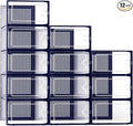 Kuject X-Large Shoe Storage Boxes Organizers Clear Plastic Stackable 12 Pack, Shoe Rack & Holder Substitute, Sneaker Containers, Toy Storage Organizer Bins for Entryway, Closet, Under Bed, Blue