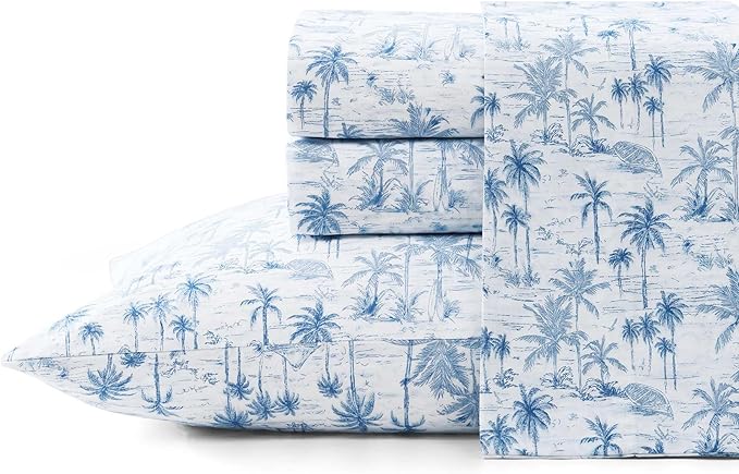 Tommy Bahama - King Sheets, Super Soft Cotton Percale Bedding Set with Matching Pillowcases, Crisp & Cool, Coastal Room Essentials (Surfside Blue, King)