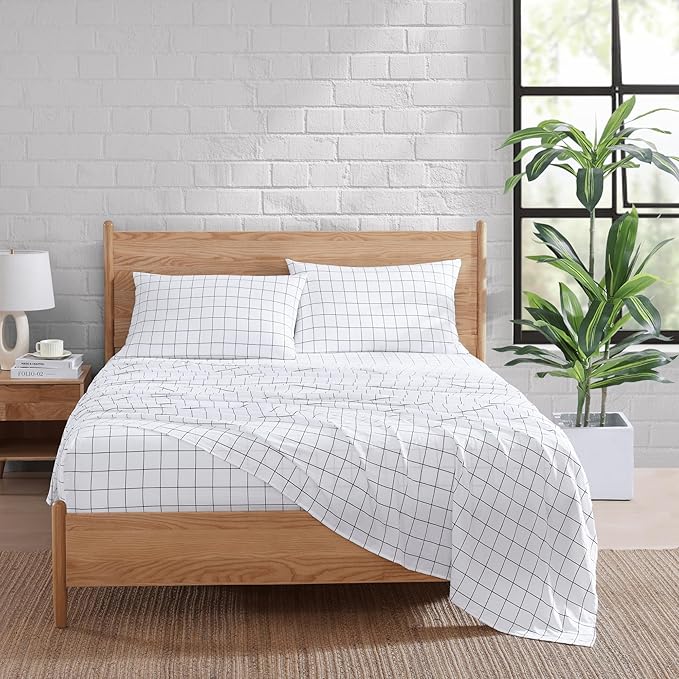 Casa Platino Bed Sheets California King Size, Pre-Washed Ultra Soft & Breathable California King Bed Sheets Set, 100% Hydro-Brushed Microfiber Cooling California King Sheets Deep Pocket - Windowpane