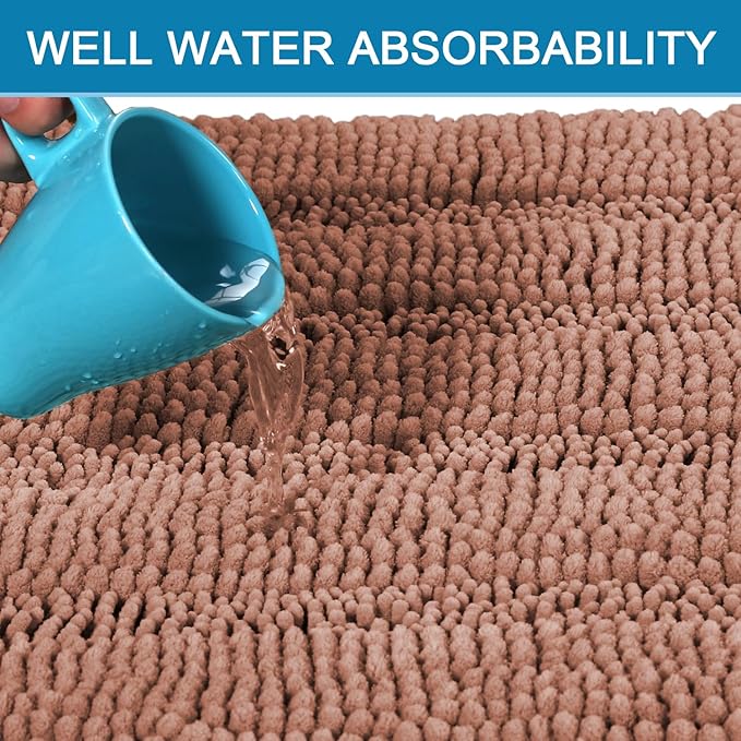 H.VERSAILTEX Bathroom Rugs Bath Rugs for Bathroom Non Slip Bath Mats Extra Thick Chenille Striped Rug 17" x 24" Absorbent Soft Shaggy Washable Dry Fast Bath Mats - Muted Clay