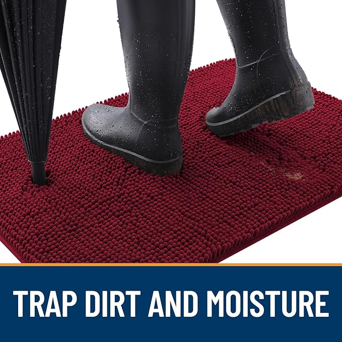 OLANLY Dog Door Mat for Muddy Paws 30x17, Absorbs Moisture and Dirt, Absorbent Non-Slip Washable Doormat, Quick Dry Chenille Mud Mat for Dogs, Entry Indoor Entryway Carpet for Inside Floor, Burgundy