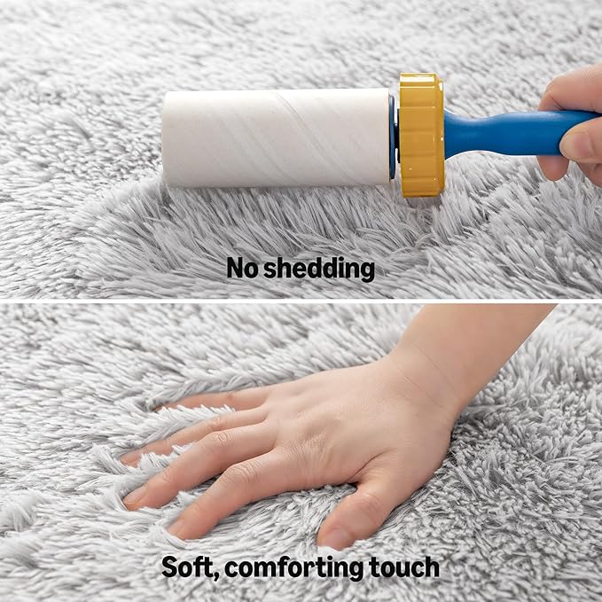 Amazon Basics Fluffy Washable Round Area Rug, Circle Shaggy Carpet for Living Room, Bedroom, Nursery, 8'R, Gray