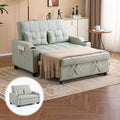VINGLI Light Green Futon Sofa Bed Convertible Loveseat Sleeper Couch, Faux Leather Pullout Sofa Fold Out Couch Bed with USB Ports, Cup Holders, Armrest for Living Room, Bedroom Apartment Room