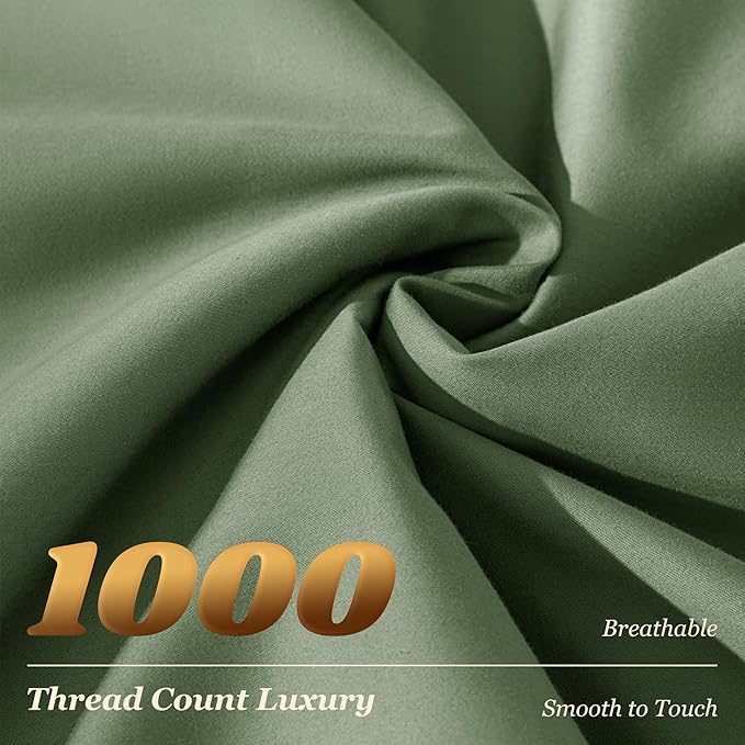 LBRO2M 1000 Thread Count 100% Egyptian Cotton Sheets Set California King Size, 4 Piece Sets Bed Sheet Deep Pocket Sheet Set 16" Soft Comfortable All Season (California King, Olive Green)