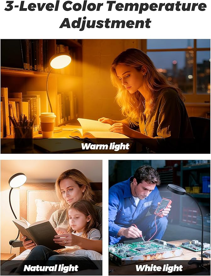 Desk Lamp,10 Colors RGB&Warm White Desk Light,10 Brightness Dimmable Clip On Lamp,500LM Bright Reading Light,USB Adapter Table Lamp for Office,Computer,Work,Study,Craft,Bedside Table,Bedroom