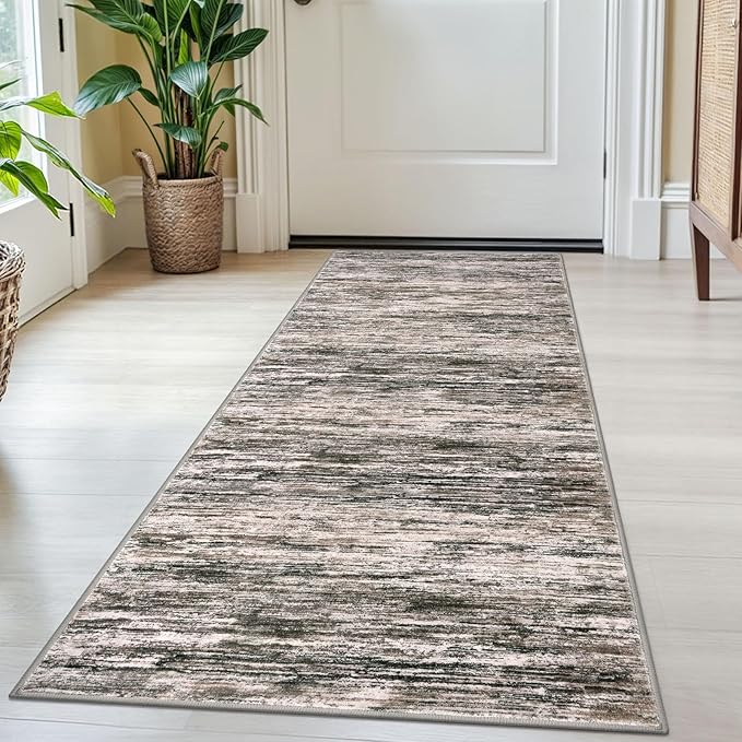 2x5 Modern Abstract Runner Rug for Hallways, Brown Green Black White Super Soft Hallway Decor Kitchen Rugs with Non-Slip, Non-Shedding Washable Rug for Hallways Entryway Bedroom Indoor