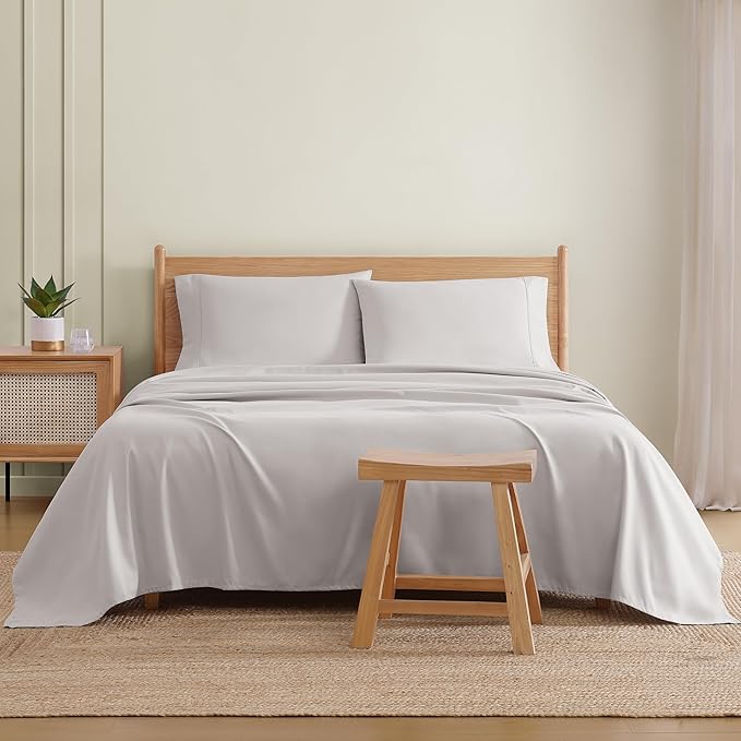 UGG Queen Sheet Set 4-Piece Luxury Cooling Sheets Deep Pockets Premium Bedding with 2 Pillow Shams Hypoallergenic Machine Washable Soft Lightweight Bed Set for Bedroom, Queen, Stone Grey (Hedi)