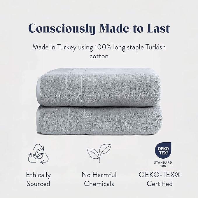 Brooklinen Super-Plush Turkish Cotton Washcloths Set of 2 Cotton, 820 GSM, Highly Absorbent, Machine Washable, Perfect for Home & Bathroom (13" x 13", Smoke Grey)