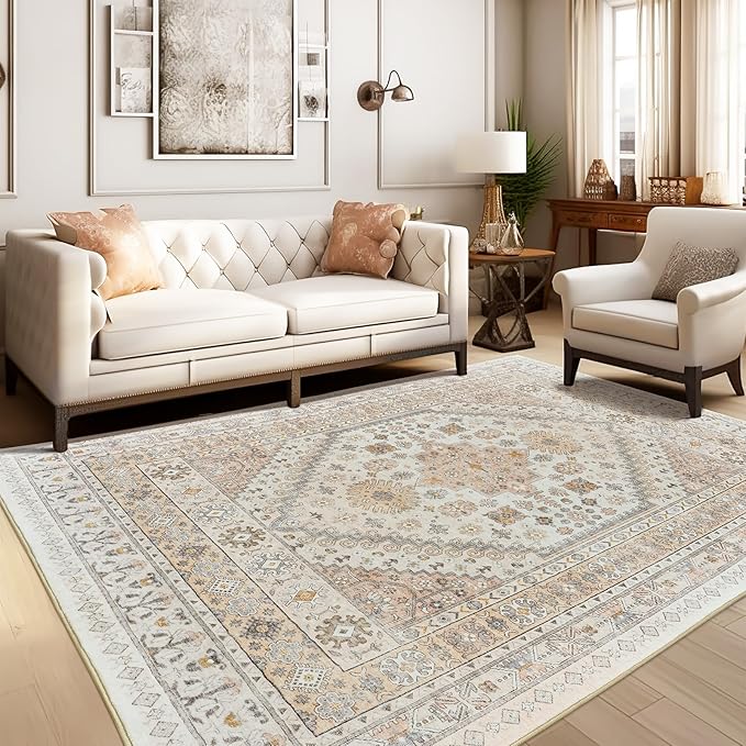 zesthome 6x9 Area Rug, Super Soft Washable Rugs for Living Room, Non-Slip Stain Resistant Vintage Rugs, Ultra-Thin Large Area Rugs