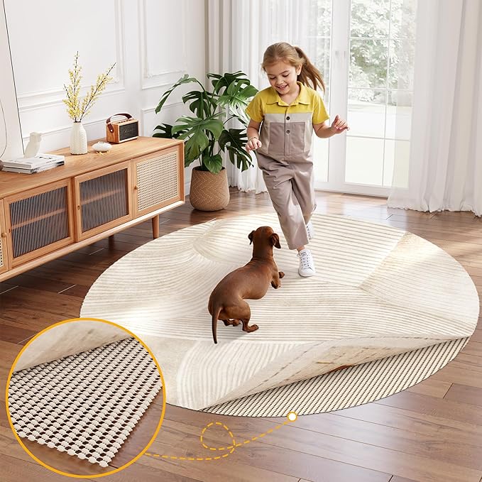 Non-Slip Rug Pad Gripper Round 8 Feet, Anti Skid Mat for Under Area Rugs, Keeps Rugs in Position and Safe, Thick Cushioned Carpet Pad for Hardwood Floors Protection
