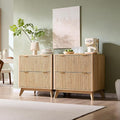 T4TREAM Set of 2 Modern Fluted Sideboard Buffet Cabinet with Drawers Storage, 60" Modular Accent Cabinet for Credenza, Entryway & Hallway, Natural Oak