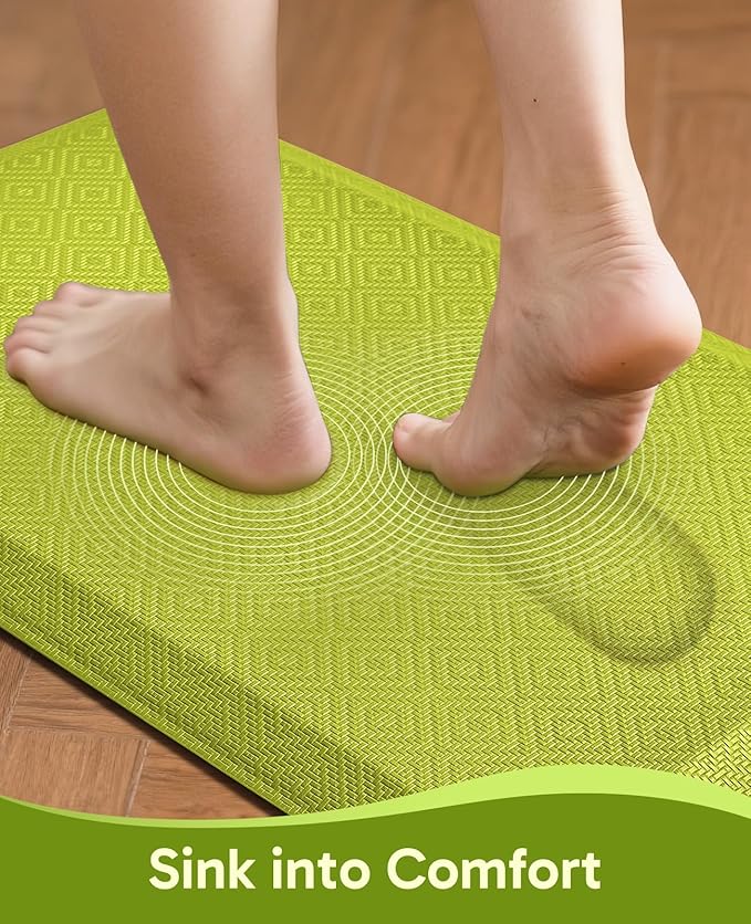 Ophanie Kitchen Mats for Floor, 3/4 Inch Thick Kitchen Rugs, 20''x32'' Anti Fatigue Standing Cushioned Mat, Waterproof,Comfort Ergonomic Mat for Office, Home, Sink, Green Non-Slip Bottom