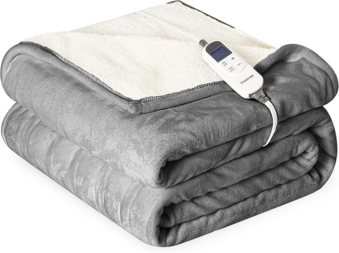 Heat Blanket 72”x84” Full Size,Soft Flannel & Sherpa Reversible Electric Blanket with 10 Heat Settings,12 Timer Setting and 8 Hours Auto-Shut Off,ETL Certified Machine Washable,Light Grey